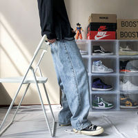 2020 męskie nowe luźny czarny/niebieski proste spodnie jednolity kolor dorywczo spodnie Baggy Homme Cargo dżinsy z kieszeniami Biker Denim spodnie 4